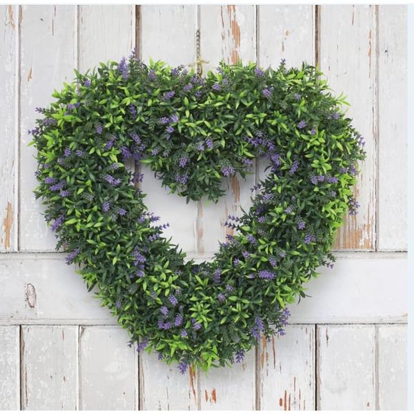 Artificial Hanging Lavender Heart Topiary Wreath, 45cm in Diameter, 30cm Length Chain