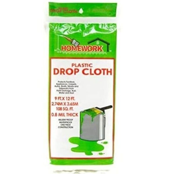 Homework Plastic Drop Cloth Cover 9ft. x 12ft. 108 sq. ft. 0.8 Mil Thick Protect