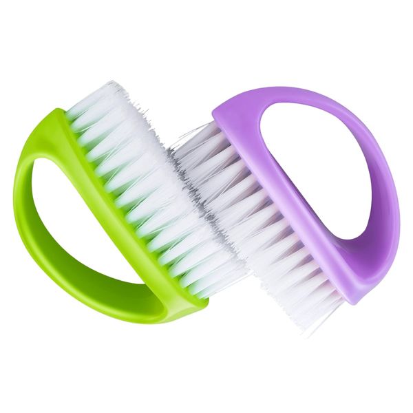 2 Pcs Nail Brushes for Cleaning Nails, Stiff Bristle Nail Brush, Nail Brushes for Cleaning Nails Fingernail, Deep Clean Nail Scrubber for Mechanics Gardeners Hand Under Nails Toes(Purple, Green)