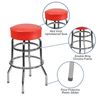 Commercial Quality Double Ring Chrome Barstool with Red Vinyl Upholstered Seat