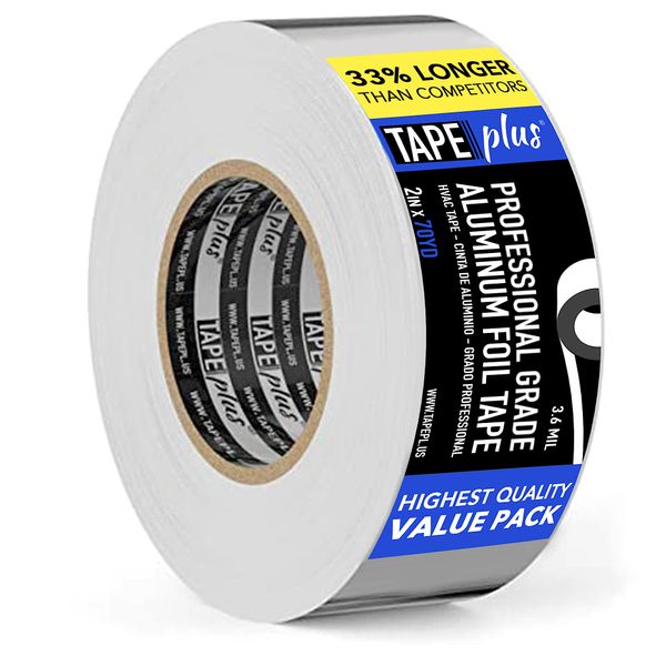 Professional Grade Aluminum Foil Tape - 2 Inch by 210 Feet (70 Yards) 3.6 Mil - High Temperature Tape - Perfect for HVAC, Sealing & Patching, Hot & Cold Air Ducts, Metal Repair, More!