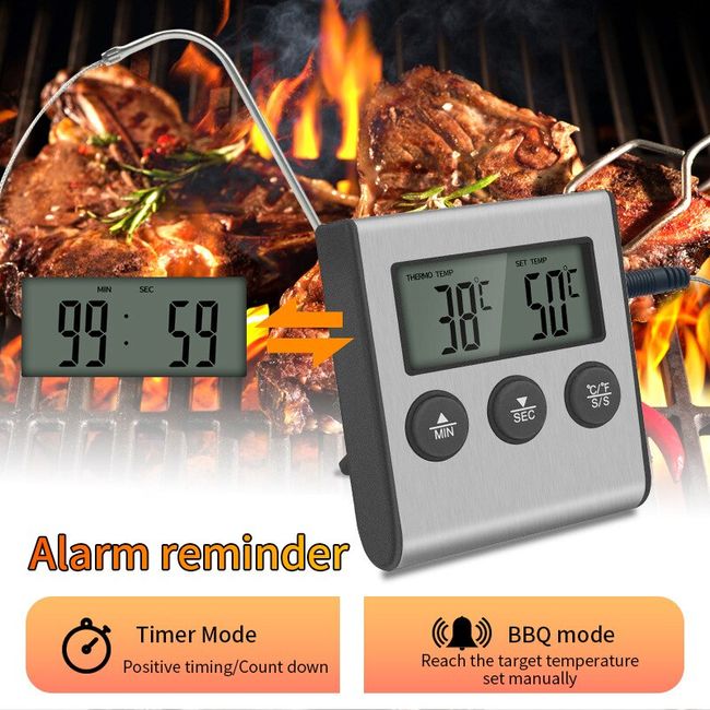 Digital Food Thermometer Temperature Meter Timer Meat Probe For