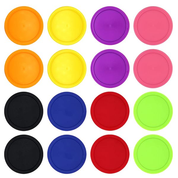 BQSPT 16 Pieces Air Hockey Pucks 2.5 Inch 64mm Replacement Pucks Air Hockey Tables Pucks for Game Tables Equipment Accessories(8 Thick 8 Thin) (red, Black, Blue, Green,Orange, Yellow, Purple, Pink)