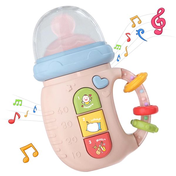 Baby Musical Toy 18M+ Cute Baby Bottle Light Up Music Baby Toys Early Learning Educational Infant Toys Baby Girl Boys Birthday Gift Toy for 2 3 Years Old (Pink)