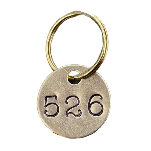 Customizable Number Keychain Label | Hand-Stamped Metal Tags Brass | Use for Mailbox, Room Numbers, PO Box | Round Circle Gold-Color | Personalized Easy to Read