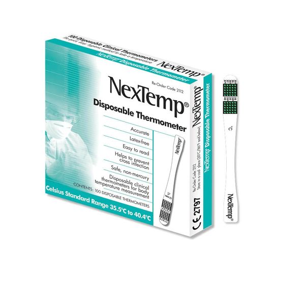 NexTemp® Single-Use Thermometers: Individually Wrapped 100-pack, Providing Superior Accuracy and Maximum Infection Control. Perfect for Businesses, Schools, First-Aid, Home, and Travel! (Celsius)