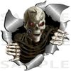 Medium Size Single Metal Rip Open Torn Metal Effect Skeleton Skull Sticker