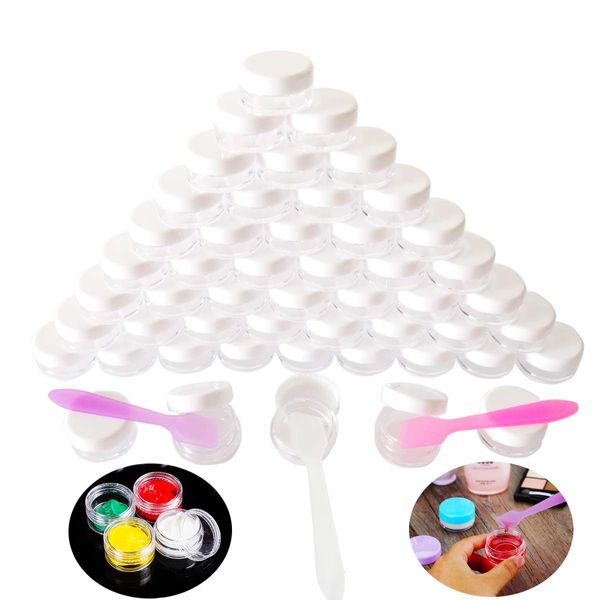 Wopanxye 50pcs 3g Probedöschen Transparente nailart 3ml Leerdose klarer Tiegel Mini Dosen mit Schraubverschluss für Kosmetik, Lippenbalsam, Crème Salben Pulver, Strasssteine, Perlen, Behälter Proben