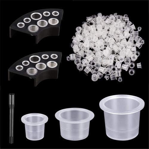 Huiguli Tattoo Ink Cups 300 Pieces Tattoo Colour Caps Cups with 2 Cups Holder Tattoo Accessories Tattoo Ink Cups 100 Small + 100 Medium + 100 Large Tattoo Ink Caps Colour Cup Tattoo with 20 Mixing