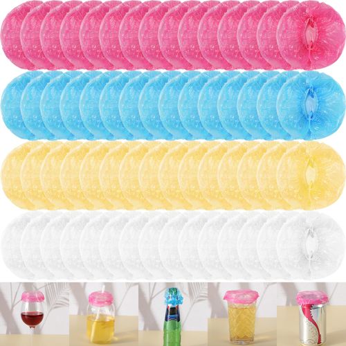 Teenyyou 200 Pcs Small Disposable Drink Covers for Alcohol Protection Women Scrunchie Disposable Plastic Covers Drink Cup Shields for Women Adult Bar Club Banquet Beverage Party
