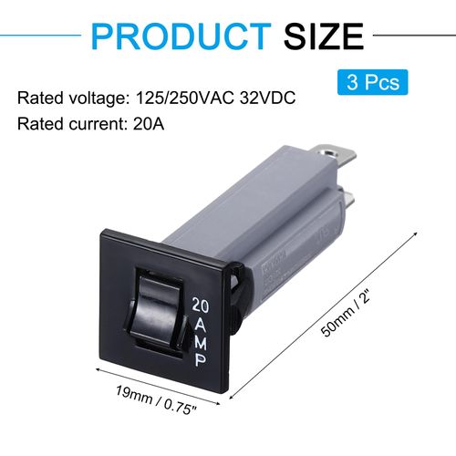 MECCANIXITY 3Pcs Thermal Circuit Breakers 125/250VAC 32VDC 20A Manual Reset Electric Button Breaker Thermal Overload Protector for Electrical Equipment