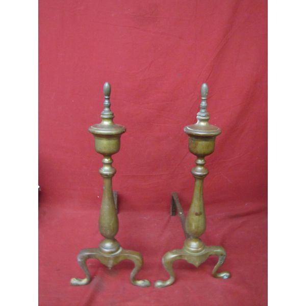 Vintage Pair of Brass Fireplace Andirons Set 20” Tall