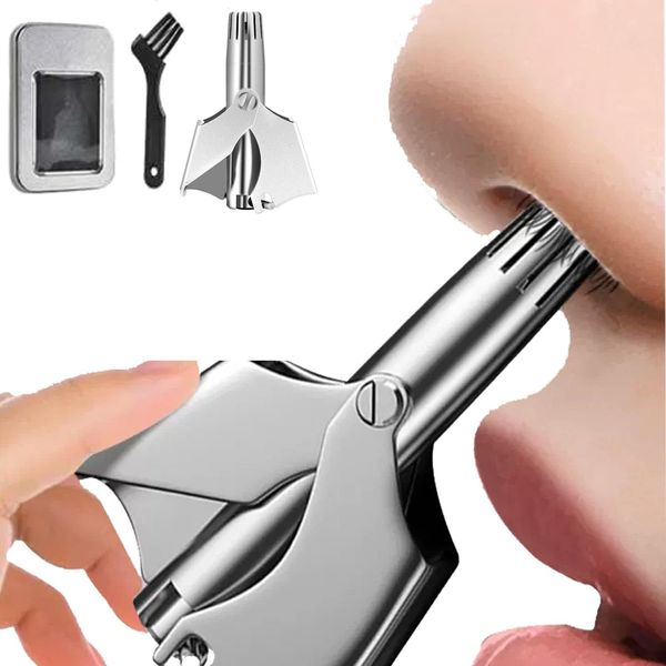 leeBaa Nose Hair Cutter, Manual, Etiquette Cutter, Rotary, No Batteries Required, Does Not Damage Nostrils, Can Be Washed, Cleaning Brush Included, Storage Case Included