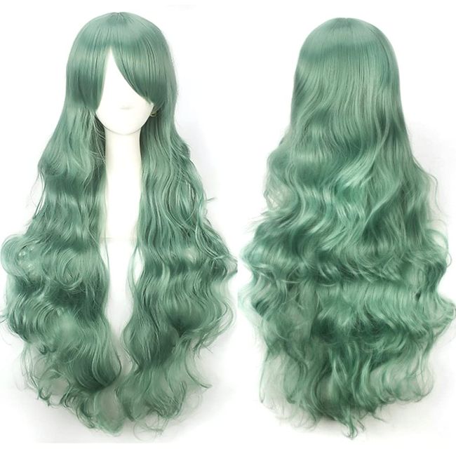 YEESHEDO Minz grün Cosplay Perücke für Frauen Langes Gewelltes Haar Synthetische Perücken mit Pony für Halloween Party Kostüm Anime 32 Zoll 80 cm