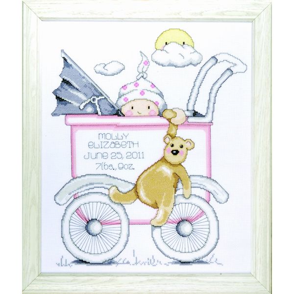 Tobin Baby Buggy Girl, 13 x 15 Cross Stitch Kit, 13"x15", 14 Count