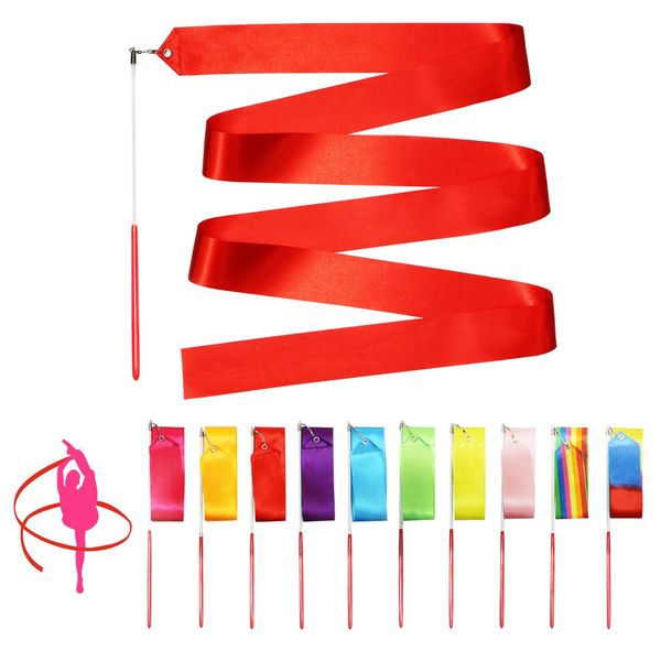 NOVELTY PLACE 10pcs Dance Ribbons Streamers -2m Unisex Children Kids' Gymnastics Dancing Ribbon Wands - Perfect Rhythm Sticks for Talent shows, Artistic Dancing, Baton Twirling (10 Colors)