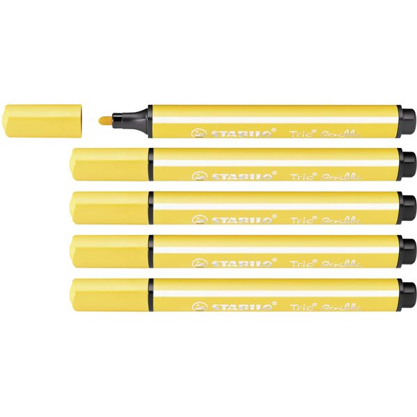 STABILO Trio Scribbi - Triangular Fibre-Tip Pen - Pack of 5 - Yellow
