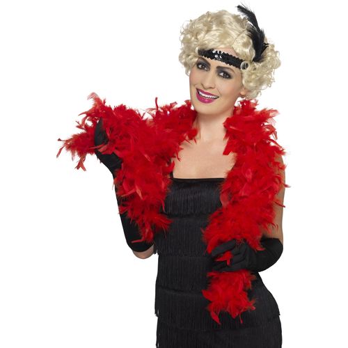 Smiffys Boa, 50g, Red Feather, 150cm, 1920's Razzle Fancy Dress, 1920s Dress Up Accessories