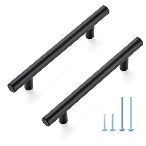 JOY DECOR 20 Pack 6-3/8 Inch Cabinet Pulls Kitchen Cabinet Handles with 4 Inch Hole Center Matte Black Cabinet Hardware Stainless Steel Kitchen Drawer Pulls for Cabinets Cupboard, 102mm Hole Centers