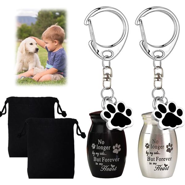 2 Pcs Pet Urns Keychain, Stainless Steel Cat Ashes Urn, Small Pet Urns for Dogs