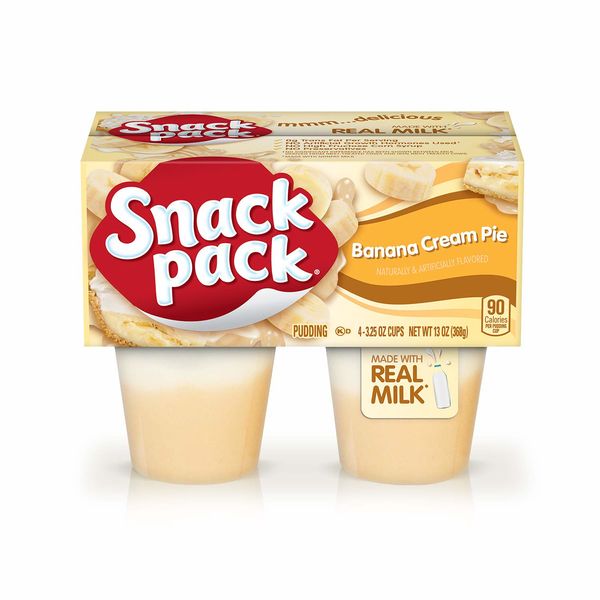 Snack Pack Banana Cream Pie Pudding Cups, 4 Count  Pack of 12