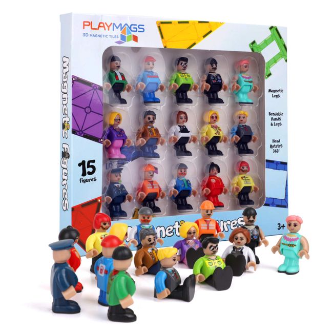Playmags Magnetic Figures Community Set of 15 Pieces - Play People Perfect for Magnetic Tiles Building Blocks - STEM Learning Toys Children – Magnet Tiles Expansion Accessories Pack