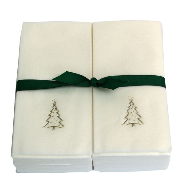 Disposable Guest Hand Towels Embossed with a Silver Christmas Tree - 50ct
