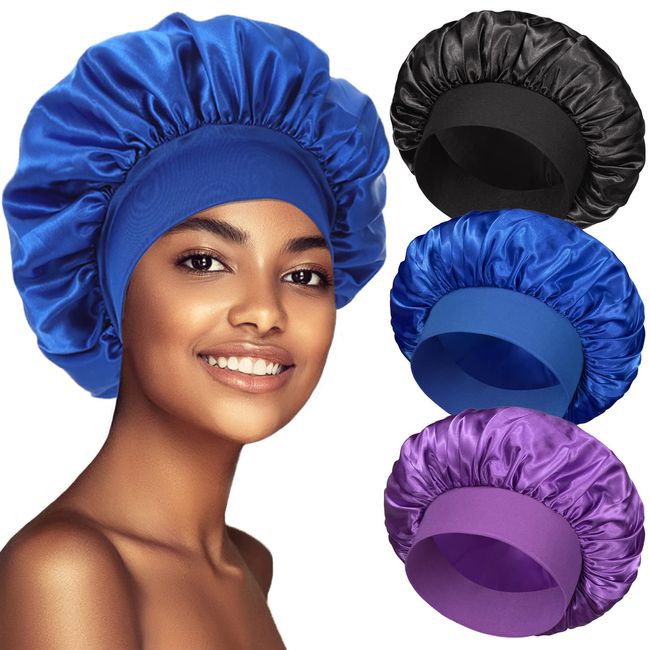 Satin Hair Bonnet Wide Band - Silk Like Sleeping Bonnets for Curly