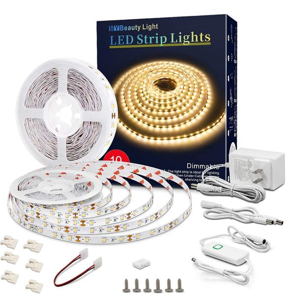 Led Strip Lights 32.8 Feet Warm White Dimmable Led Light Strip Flexible Rope Lights Kits with 12v Etl Power Supply, Adhesive Clips, Dimmer Switch and Connectors for Indoor Decor