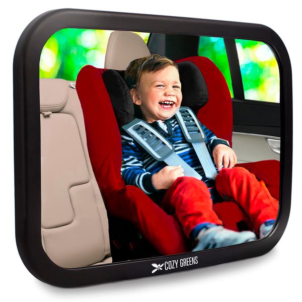 Shatterproof Baby Car Mirror, Fully View Infant in Rear Facing Car Seat - Newborn Safety, Crash Tested & Extra Wide, Crystal Clear, 100% Lifetime Satisfaction Guarantee, Easy Install by Cozy Greens