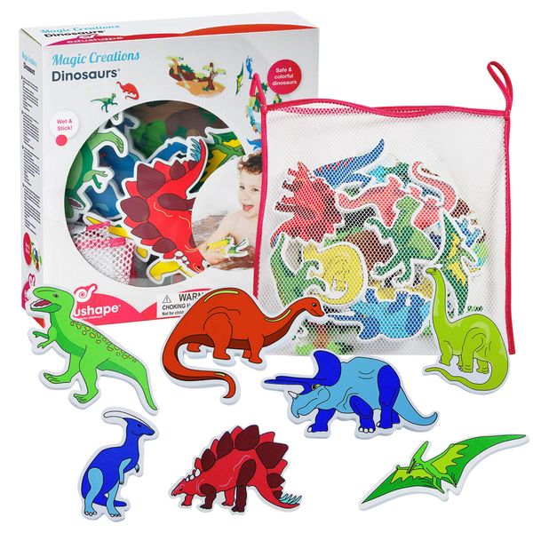 Edushape Magic Creations, Dinosaurs - Baby Bath Foam Toys Foam Stickers - Stick-On Removable Baby Foam Bath Toys for Toddlers 1-3 - Imaginative Learning Bath Toys Foam Activity Play Set