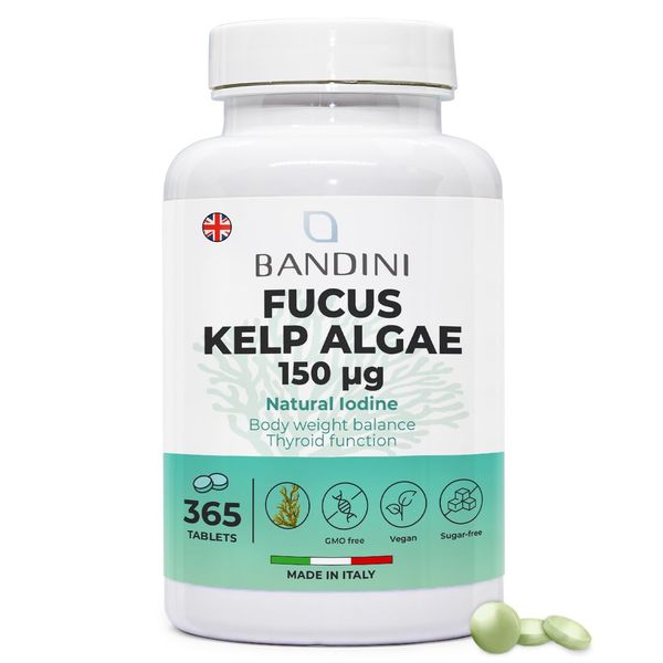 Bandini® Fucus Kelp Algae 150mcg | Seaweed Natural Source of Iodine from Brown Algae | Energy Metabolism, Nails, Hair | Highly Dosed, No Additives | 365 Tablets for an Annual Supply | Vegan & Non-GMO