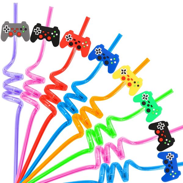 24Pcs Video Game Party Favors Straws Gamer Birthday Gift Drinking Straws Reuseable Game Straws for Kids Teen Boys Girls Game on Birthday Party Goodie Bag Filler Stuffers