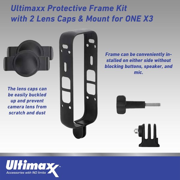 Ultimaxx Essential Protective Accessory Bundle Compatible with Insta360 ONE X3 - Includes: Protective Frame Kit with Lens Caps, 2X Replacement Batteries & Much More (16pc Bundle)