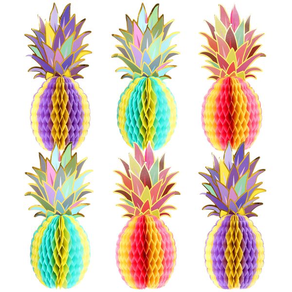 KatchOn, Huge Pineapple Centerpiece for Tables - 12 Inch, Pack of 6 | Luau Party Decorations | Hawaiian Party Decorations, Tropical Decorations | Beach Party Decorations, Pineapple Party Decorations