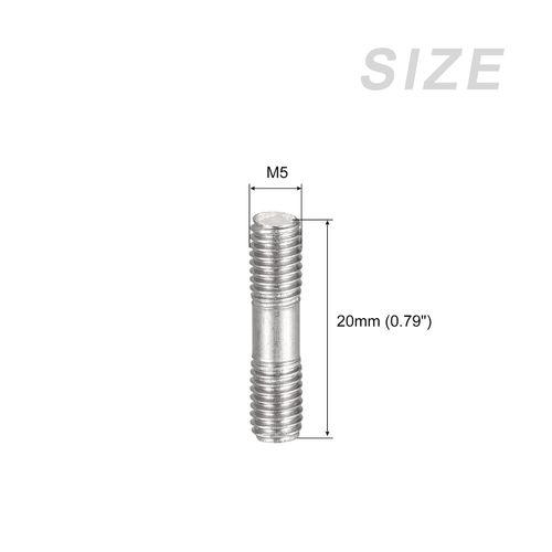 METALLIXITY 20pcs Double Threaded Rod Bolts Stud Screws Both End Screws M5 Screw 20mm Length 304 Stainless Steel Home Repair