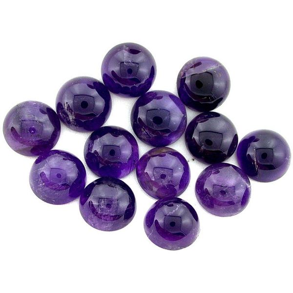 FIVE 12mm Round Natural Feathered Medium Dark Amethyst Cab Cabochon CLOSEOUT 
