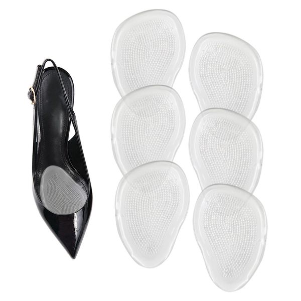 6 Pieces Silicone Anti Slip Forefoot Pads, Heel Cushion Inserts and Metatarsal Pads Reusable Adhesive Gel Foot Pads for Ball of Feet for Women Men Shoes Sandals (3 Pairs)