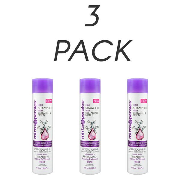 Mirta De Perales Collagen & Biotin Shampoo. Hair Growth & Care. 10 Oz. Pack of 3