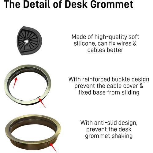 Bntyok [2 Pack] Metal Desk Grommet 2 Inch(50mm) Metal Desk Hole Cover for Cables Zinc Alloy Desk Cord Hole Cover for Managing & Hiding Wire Cable