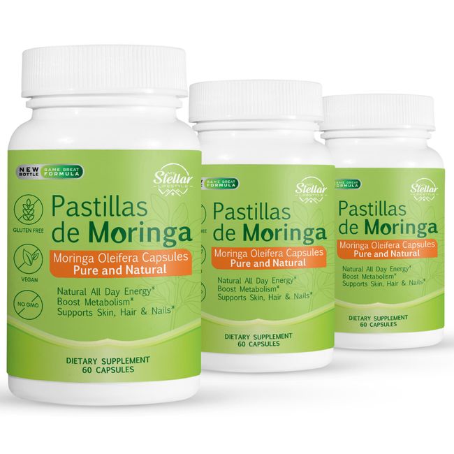 3 Pack Pastillas de Moringa, supports skin, hair and nails-60 Capsules x3