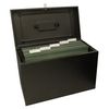 Foolscap Metal File Storage Box - Includes 5 Suspension Files, Plastic Tabs & Inserts GDPR Compliant (Black)
