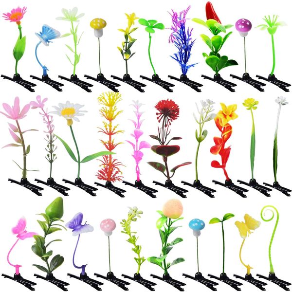 Twpribarn 30 Pcs Bean Sprout Hair Clips, Mixed Style Plant Hairpins Funny Flower Hair Clip Little Grass Mushroom Butterfly Headwear Hair Accessories for Women Girl School Home Party Christmas(Mix)