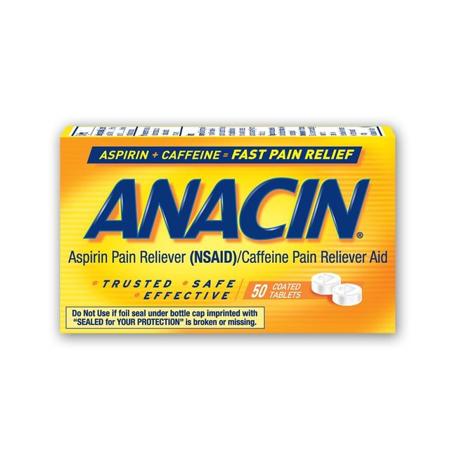 Anacin- Fast Pain Relief (NSAID) With Caffeine -50 Tablets Per Box-Pack of 6