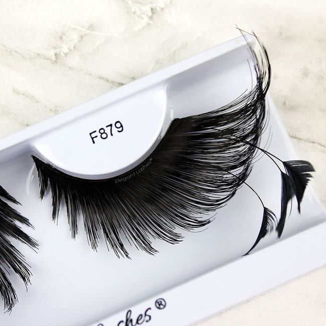 Elegant Lashes F879 Premium Black Feather False Eyelashes Halloween Dance Rave Costume