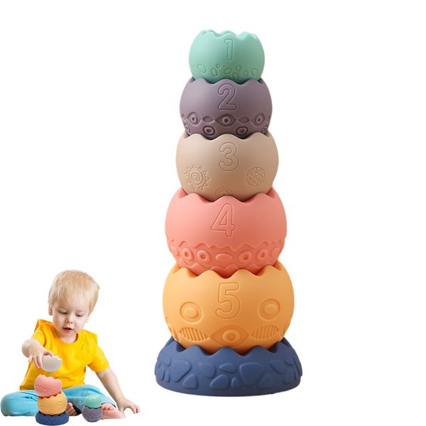 Promise Babe Baby Building Blocks, Oval Shape, Silicone, 6 Pieces, Sounds, Baby Shower, Decompression Goods, Soft Blocks, Educational Toy, Soft, Birthday Gift, Bath, For Children 1 Years Old and Up