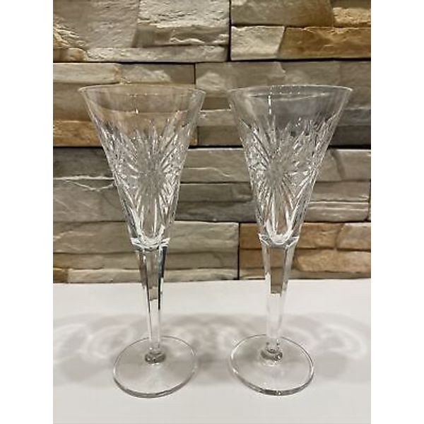 WATERFORD Millennium Health Toasting Champagne Flutes Set Of 2 Mint!!