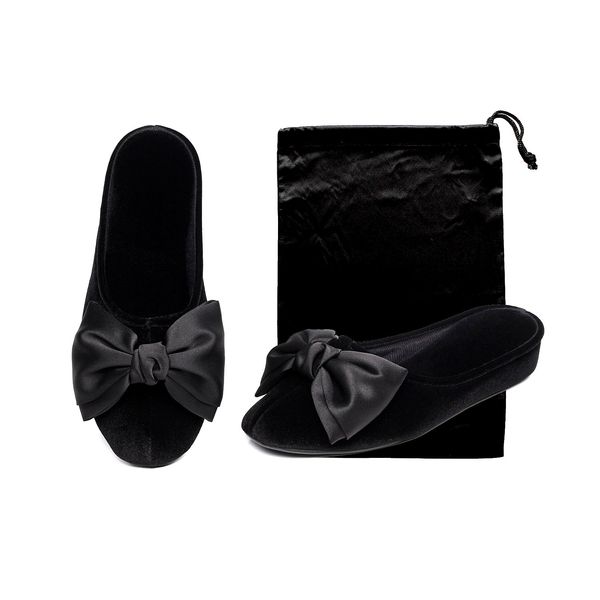 [MOONROOM] Portable Heel Slippers with Storage Bag for Graduation Ceremonies and School Entrance Ceremonies and Classes, 1.6 inches (4 cm) Heel, S (up to Approx. 8.9 inches (22.5 cm), Black)