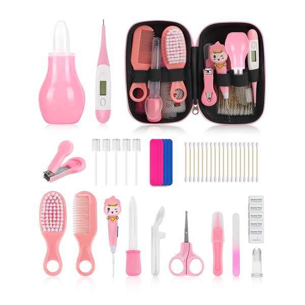 Baby Grooming and Healthcare Kit, Portable Baby Safety Care Set with Hair Brush Comb Nail Clipper Nasal Aspirator for Nursery Newborn Infant Girl Boy (20 in 1, Pink)