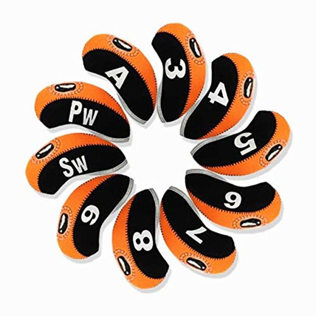 TSUCIA Iron Cover, Golf Count, Headcover, Set of 10 (Orange & Black)